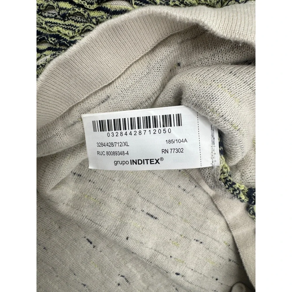 Zara Man Open Knit Striped Sweater Mens XL Green/Black Distressed Mesh Indie